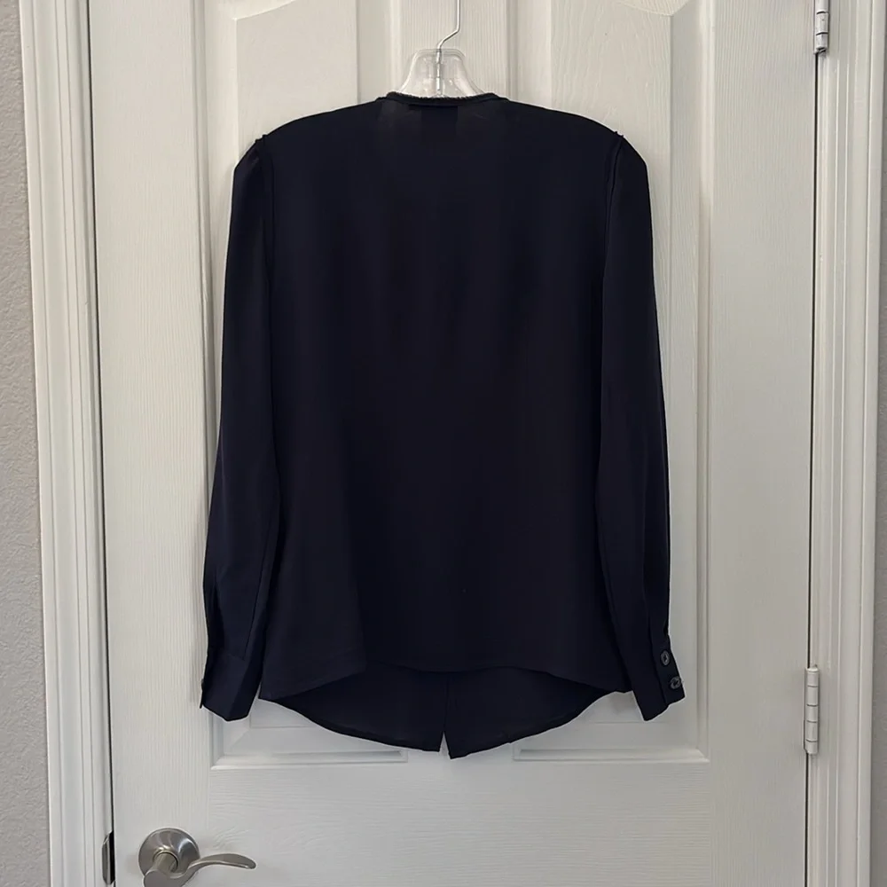 Tory Burch 100% Silk Dark Blue Button Up Blouse Shirt Top